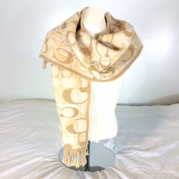 New COACH Scarf Tan and Cream - Picture 6 of 8
